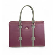 Generic Women's Polyurethane Solid Structured Shoulder Tote Handbag (Burgundy-Gray)