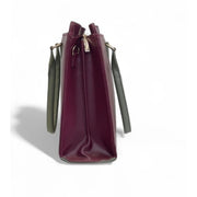 Generic Women's Polyurethane Solid Structured Shoulder Tote Handbag (Burgundy-Gray)