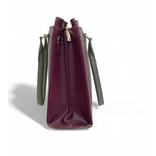 Generic Women's Polyurethane Solid Structured Shoulder Tote Handbag (Burgundy-Gray)