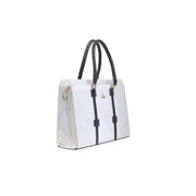 Generic Women's Polyurethane Solid Structured Shoulder Tote Handbag (Cream-Navy Blue)