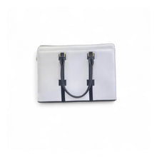 Generic Women's Polyurethane Solid Structured Shoulder Tote Handbag (Cream-Navy Blue)