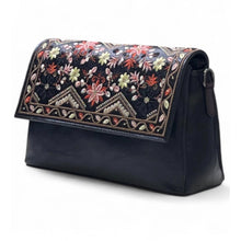 Generic Women's Polyurethane Floral Embroidered Crossbody Sling Bag with Adjustable &amp; Removable Strap (Black)