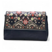 Generic Women's Polyurethane Floral Embroidered Crossbody Sling Bag with Adjustable &amp; Removable Strap (Black)