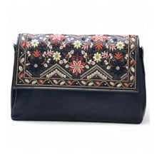 Generic Women's Polyurethane Floral Embroidered Crossbody Sling Bag with Adjustable &amp; Removable Strap (Black)