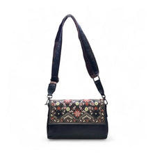Generic Women's Polyurethane Floral Embroidered Crossbody Sling Bag with Adjustable &amp; Removable Strap (Black)