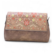 Generic Women's Polyurethane Floral Embroidered Crossbody Sling Bag with Adjustable &amp; Removable Strap (Brown)