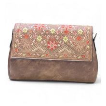 Generic Women's Polyurethane Floral Embroidered Crossbody Sling Bag with Adjustable &amp; Removable Strap (Brown)