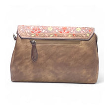 Generic Women's Polyurethane Floral Embroidered Crossbody Sling Bag with Adjustable &amp; Removable Strap (Brown)