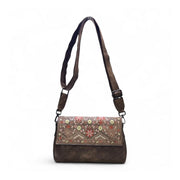 Generic Women's Polyurethane Floral Embroidered Crossbody Sling Bag with Adjustable &amp; Removable Strap (Brown)