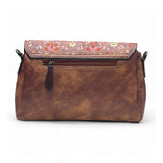 Generic Women's Polyurethane Floral Embroidered Crossbody Sling Bag with Adjustable &amp; Removable Strap (Dark Brown)