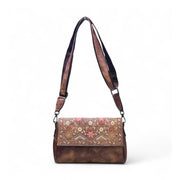 Generic Women's Polyurethane Floral Embroidered Crossbody Sling Bag with Adjustable &amp; Removable Strap (Dark Brown)