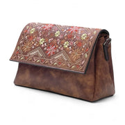 Generic Women's Polyurethane Floral Embroidered Crossbody Sling Bag with Adjustable &amp; Removable Strap (Dark Brown)