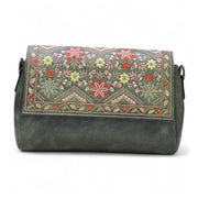 Generic Women's Polyurethane Floral Embroidered Crossbody Sling Bag with Adjustable &amp; Removable Strap (Green)