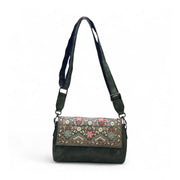 Generic Women's Polyurethane Floral Embroidered Crossbody Sling Bag with Adjustable &amp; Removable Strap (Green)