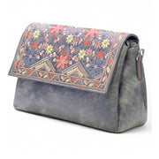 Generic Women's Polyurethane Floral Embroidered Crossbody Sling Bag with Adjustable &amp; Removable Strap (Grey)