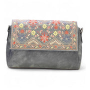 Generic Women's Polyurethane Floral Embroidered Crossbody Sling Bag with Adjustable &amp; Removable Strap (Grey)