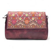 Generic Women's Polyurethane Floral Embroidered Crossbody Sling Bag with Adjustable &amp; Removable Strap (Red)