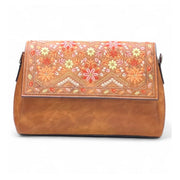 Generic Women's Polyurethane Floral Embroidered Crossbody Sling Bag with Adjustable &amp; Removable Strap (Tan)