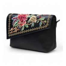 Generic Women's Polyurethane Floral Embroidered Crossbody Sling Bag with Adjustable &amp; Removable Strap (Black)