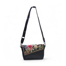 Generic Women's Polyurethane Floral Embroidered Crossbody Sling Bag with Adjustable &amp; Removable Strap (Black)