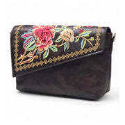 Generic Women's Polyurethane Floral Embroidered Crossbody Sling Bag with Adjustable &amp; Removable Strap (Coffee)