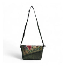 Generic Women's Polyurethane Floral Embroidered Crossbody Sling Bag with Adjustable &amp; Removable Strap (Green)