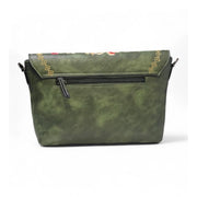 Generic Women's Polyurethane Floral Embroidered Crossbody Sling Bag with Adjustable &amp; Removable Strap (Green)