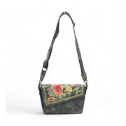 Generic Women's Polyurethane Floral Embroidered Crossbody Sling Bag with Adjustable &amp; Removable Strap (Grey)