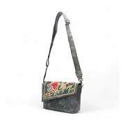 Generic Women's Polyurethane Floral Embroidered Crossbody Sling Bag with Adjustable &amp; Removable Strap (Grey)