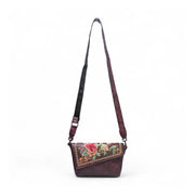 Generic Women's Polyurethane Floral Embroidered Crossbody Sling Bag with Adjustable &amp; Removable Strap (Red)