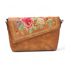 Generic Women's Polyurethane Floral Embroidered Crossbody Sling Bag with Adjustable &amp; Removable Strap (Tan)