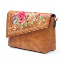 Generic Women's Polyurethane Floral Embroidered Crossbody Sling Bag with Adjustable &amp; Removable Strap (Tan)