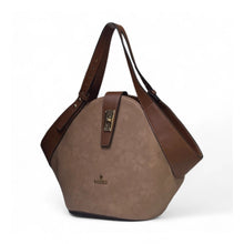 Generic Women's Polyurethane Floral Printed Hexagonal Satchel Handbag with Adjustable Strap (Brown)