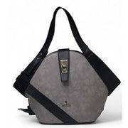 Generic Women's Polyurethane Floral Printed Hexagonal Satchel Handbag with Adjustable Strap (Grey)