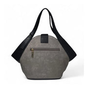 Generic Women's Polyurethane Floral Printed Hexagonal Satchel Handbag with Adjustable Strap (Grey)