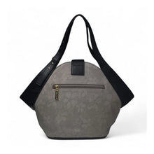 Generic Women's Polyurethane Floral Printed Hexagonal Satchel Handbag with Adjustable Strap (Grey)