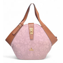 Generic Women's Polyurethane Floral Printed Hexagonal Satchel Handbag with Adjustable Strap (Pink)