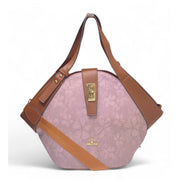 Generic Women's Polyurethane Floral Printed Hexagonal Satchel Handbag with Adjustable Strap (Pink)
