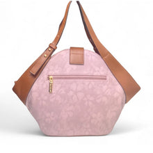 Generic Women's Polyurethane Floral Printed Hexagonal Satchel Handbag with Adjustable Strap (Pink)