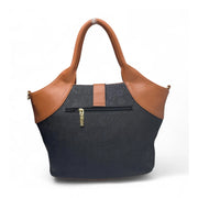 Generic Women's Polyurethane Textured Two-Tone Tote Handbag with Adjustable &amp; Removable Strap (Black-Tan)
