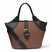 Generic Women's Polyurethane Textured Two-Tone Tote Handbag with Adjustable &amp; Removable Strap (Brown)