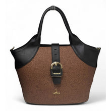 Generic Women's Polyurethane Textured Two-Tone Tote Handbag with Adjustable &amp; Removable Strap (Brown)