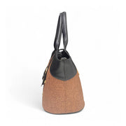Generic Women's Polyurethane Textured Two-Tone Tote Handbag with Adjustable &amp; Removable Strap (Brown)