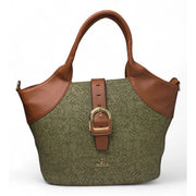 Generic Women's Polyurethane Textured Two-Tone Tote Handbag with Adjustable &amp; Removable Strap (Green)