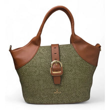 Generic Women's Polyurethane Textured Two-Tone Tote Handbag with Adjustable &amp; Removable Strap (Green)