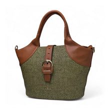 Generic Women's Polyurethane Textured Two-Tone Tote Handbag with Adjustable &amp; Removable Strap (Green)
