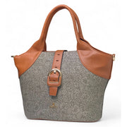 Generic Women's Polyurethane Textured Two-Tone Tote Handbag with Adjustable &amp; Removable Strap (Grey)