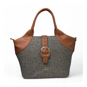 Generic Women's Polyurethane Textured Two-Tone Tote Handbag with Adjustable &amp; Removable Strap (Grey)