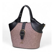 Generic Women's Polyurethane Textured Two-Tone Tote Handbag with Adjustable &amp; Removable Strap (Purple)