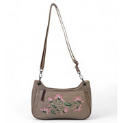 Generic Women's Polyurethane Floral Embroidered Crossbody Sling Bag with Adjustable &amp; Removable Strap (Beige)